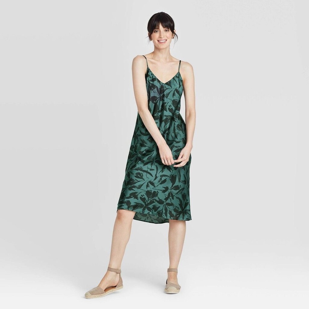 a new day | Green Floral Slip Dress